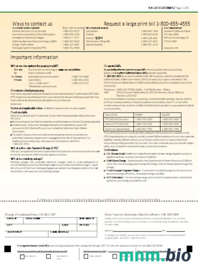 Southern California EDISON rachunek za usługi komunalne, page 2